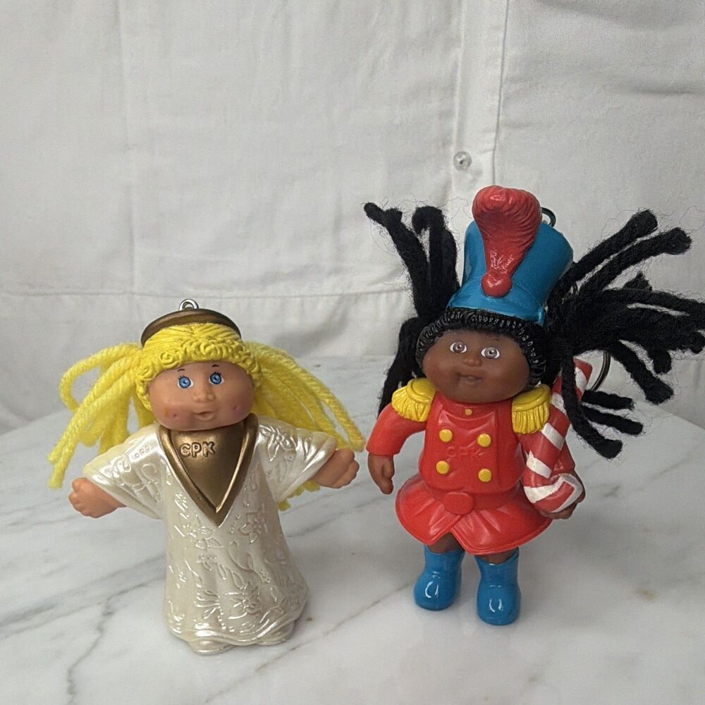 Cabbage Patch Kids Lot of 2 Doll Figure Keychains w/ Yarn Hair, Key Ring